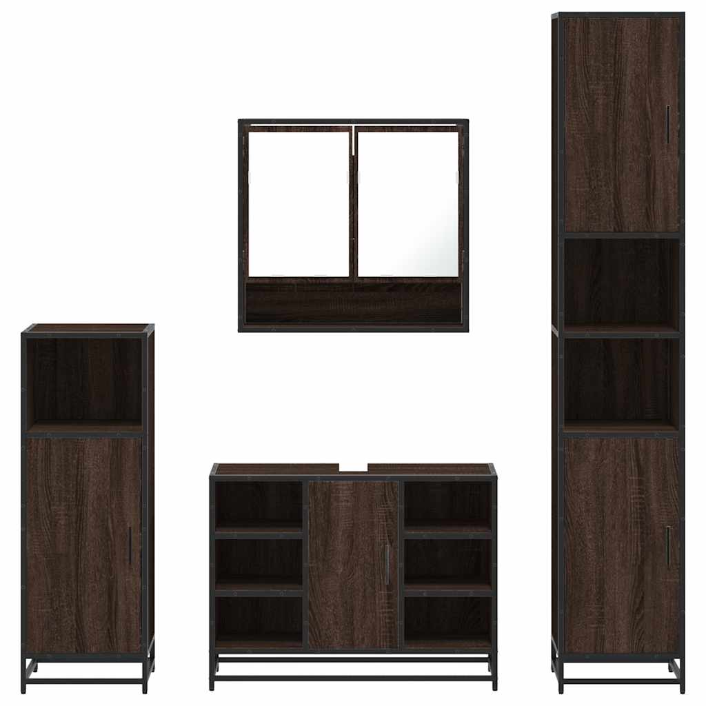 4 Piece Bathroom Furniture Set Brown Oak Engineered Wood