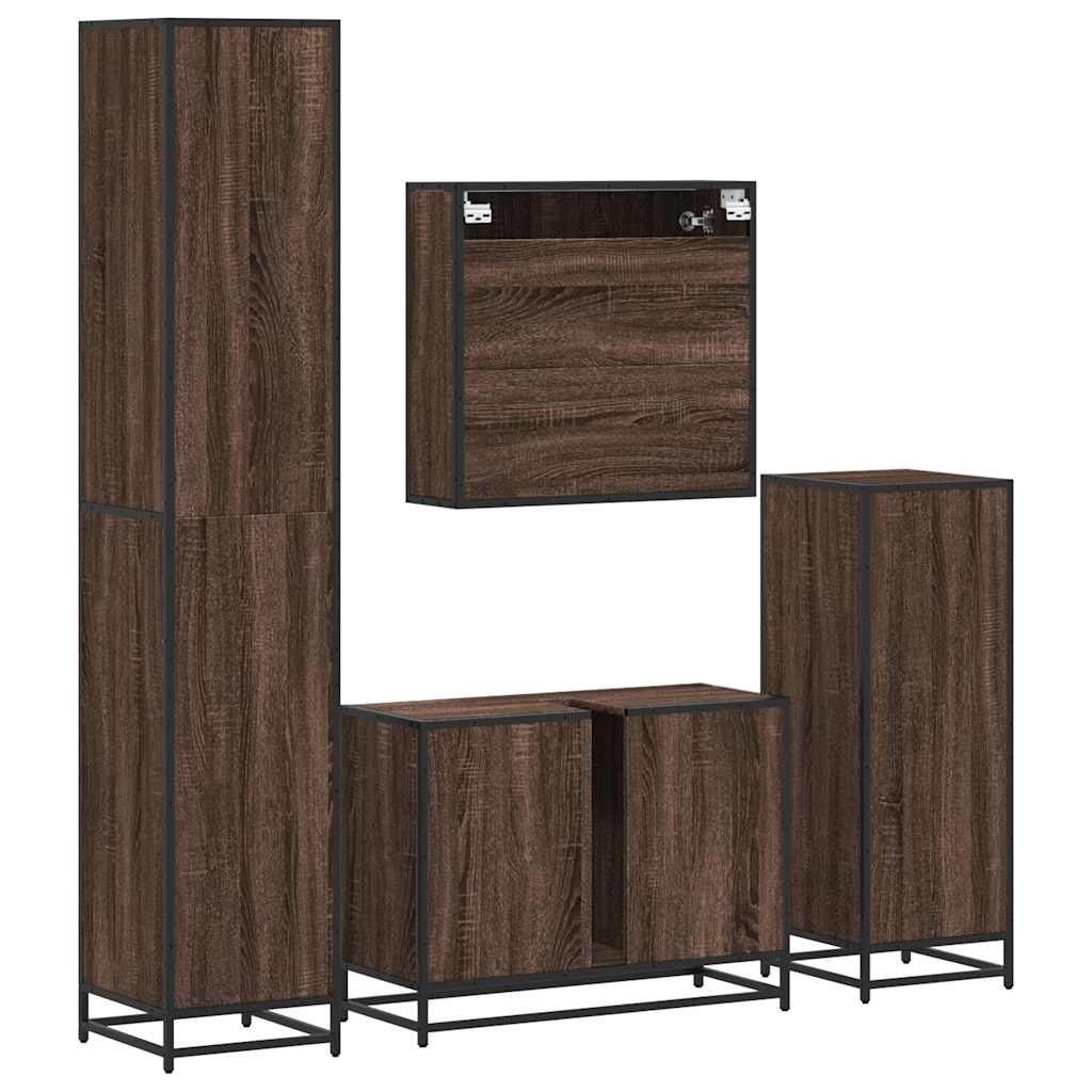 4 Piece Bathroom Furniture Set Brown Oak Engineered Wood