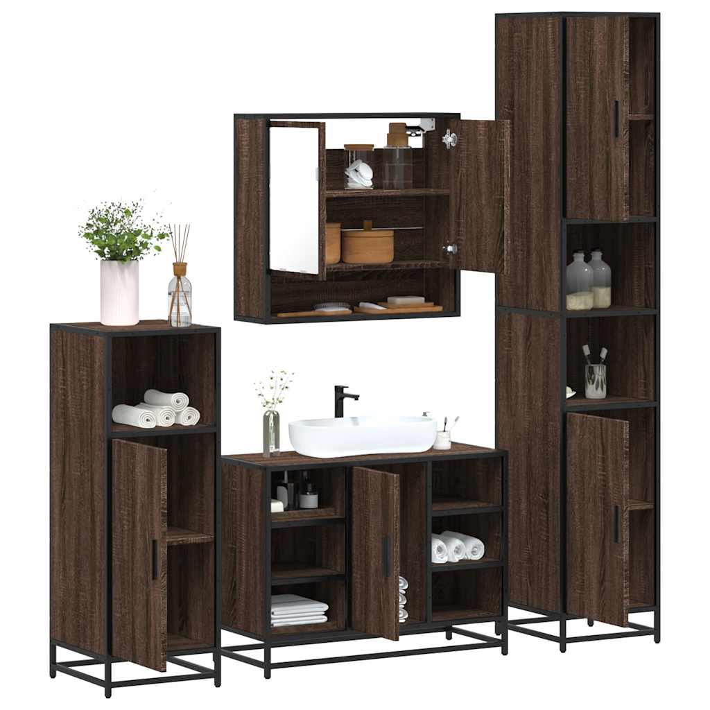 4 Piece Bathroom Furniture Set Brown Oak Engineered Wood