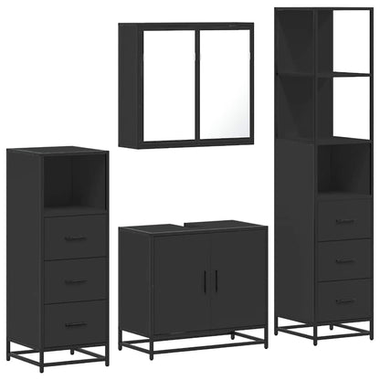 4 Piece Bathroom Furniture Set Black Engineered Wood