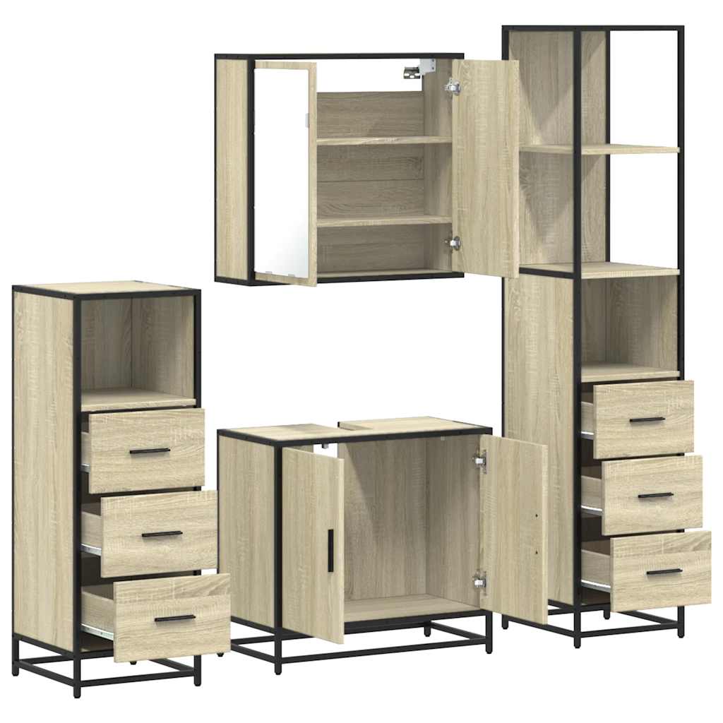 4 Piece Bathroom Furniture Set Sonoma Oak Engineered Wood