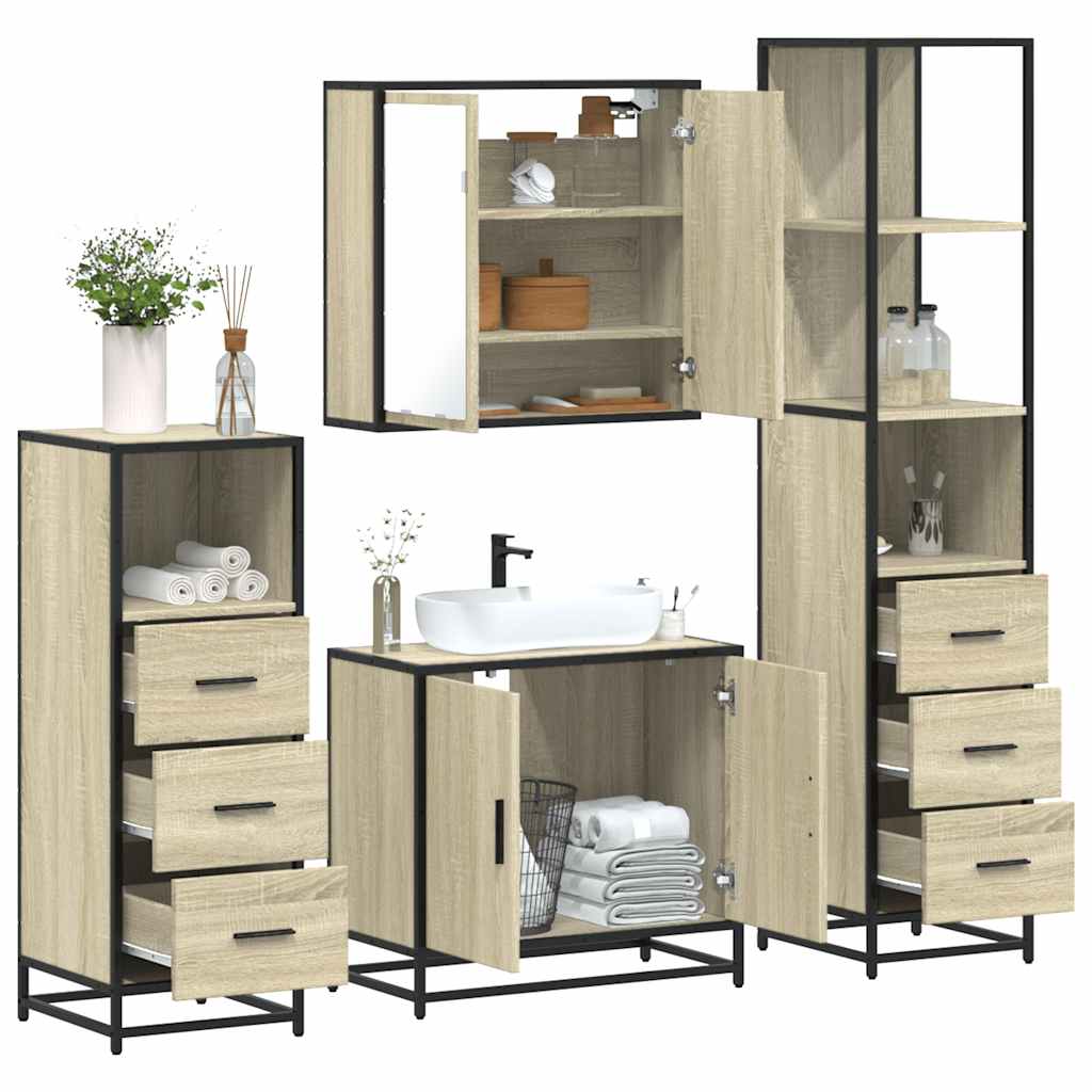 4 Piece Bathroom Furniture Set Sonoma Oak Engineered Wood