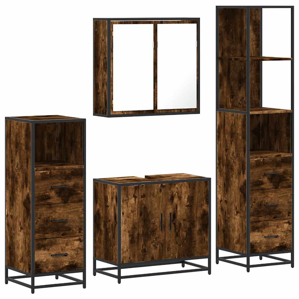 4 Piece Bathroom Furniture Set Smoked Oak Engineered Wood