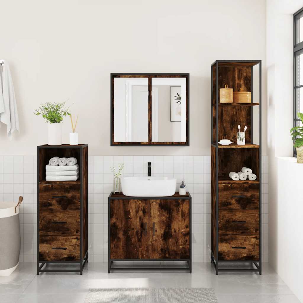 4 Piece Bathroom Furniture Set Smoked Oak Engineered Wood