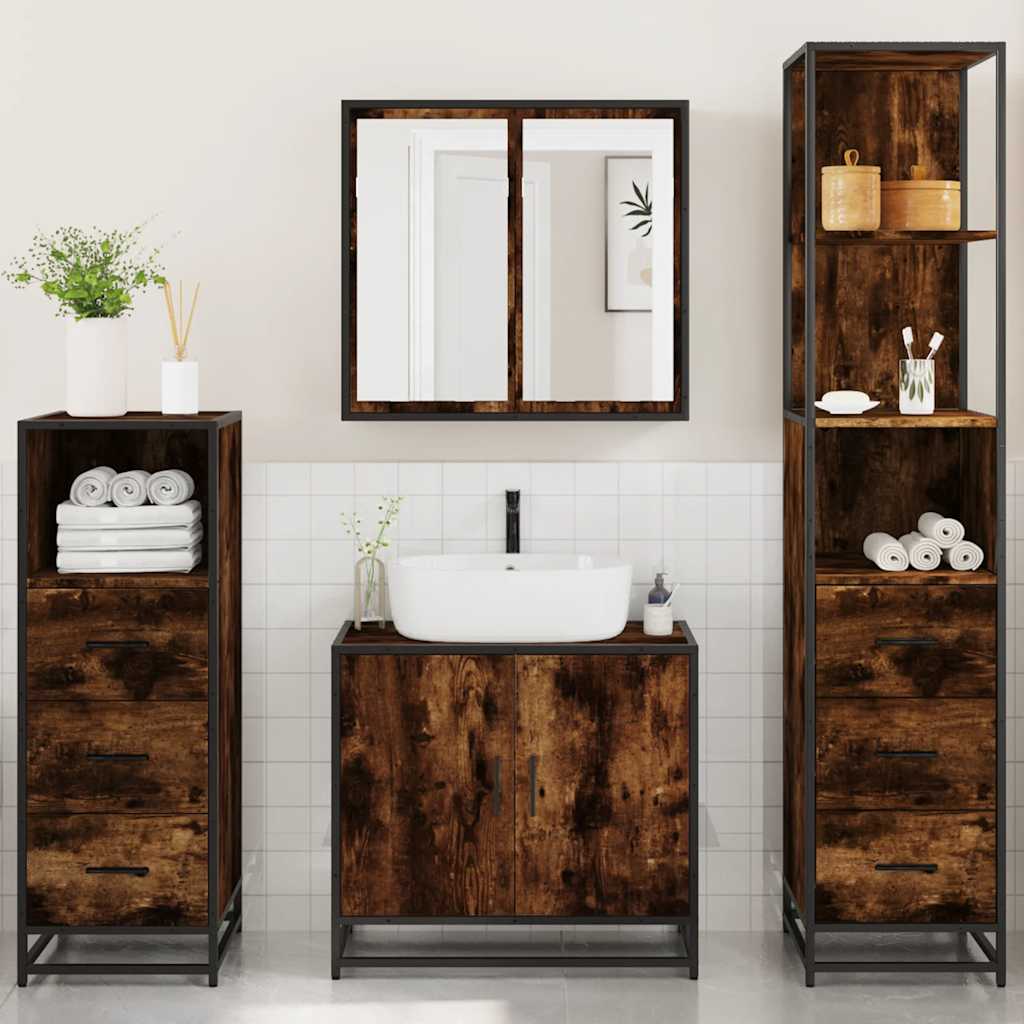 4 Piece Bathroom Furniture Set Smoked Oak Engineered Wood