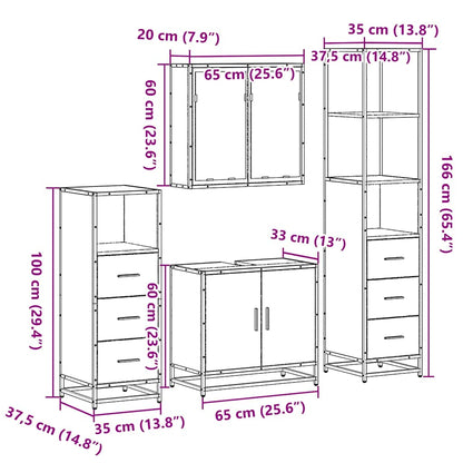 4 Piece Bathroom Furniture Set Smoked Oak Engineered Wood