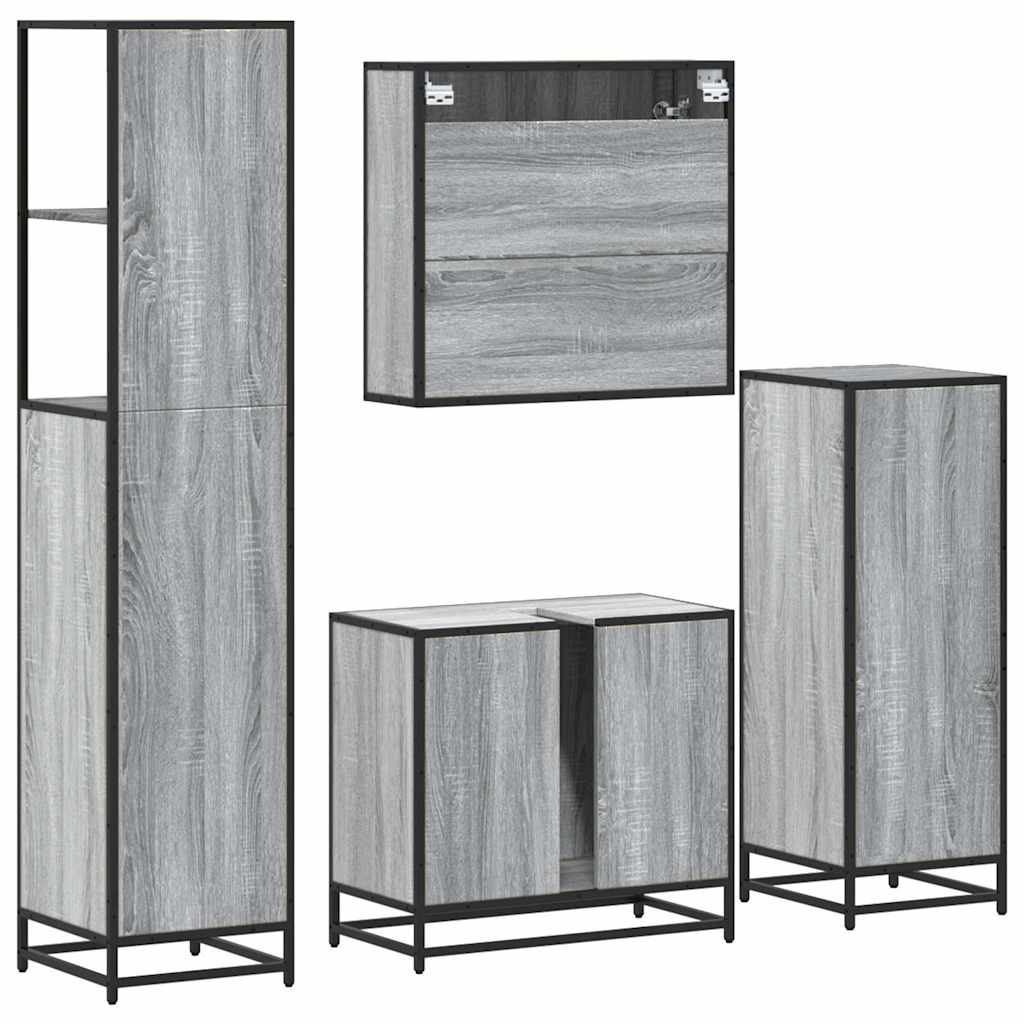 4 Piece Bathroom Furniture Set Grey Sonoma Engineered Wood