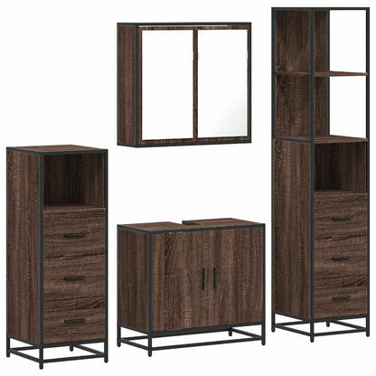 4 Piece Bathroom Furniture Set Brown Oak Engineered Wood