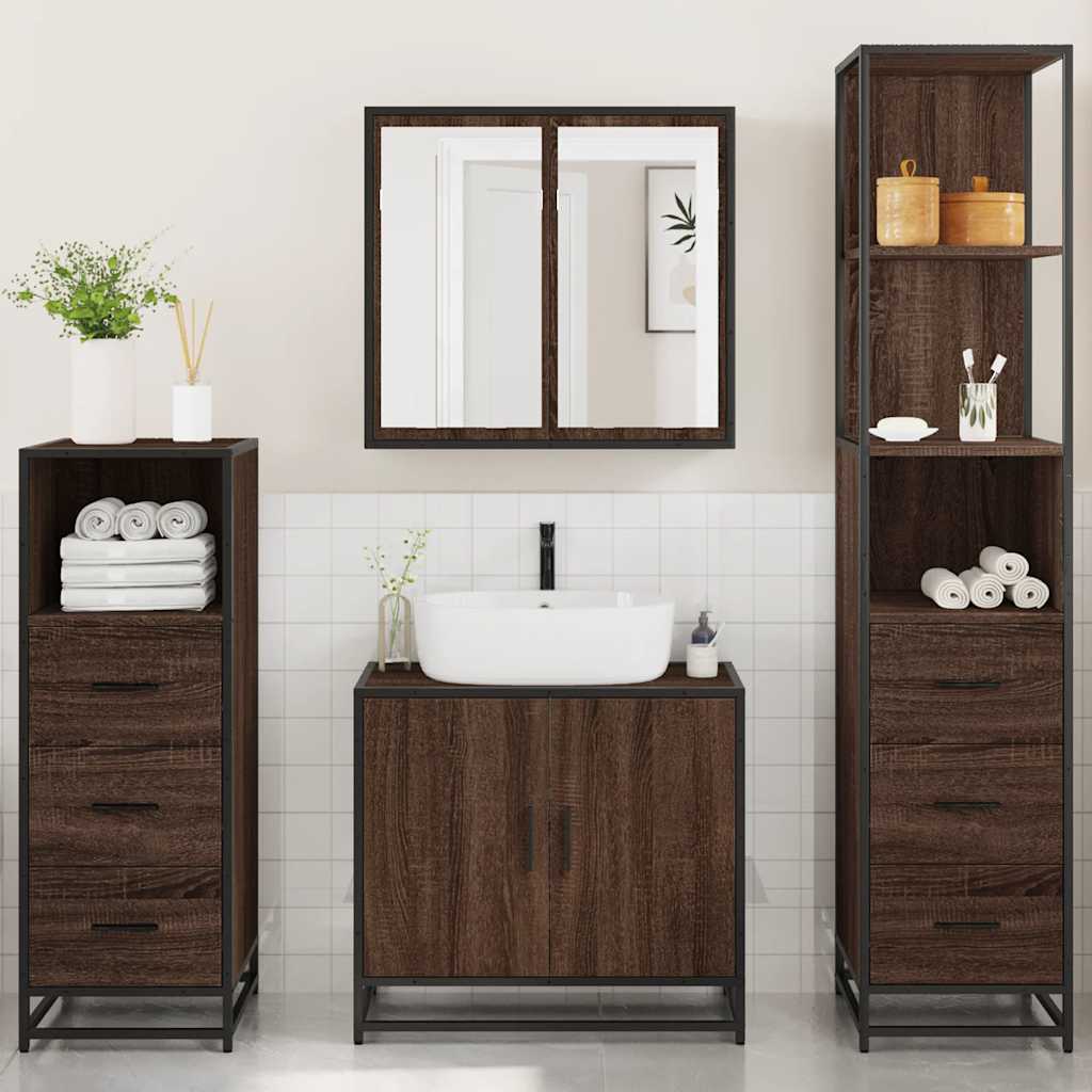 4 Piece Bathroom Furniture Set Brown Oak Engineered Wood