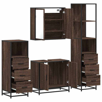 4 Piece Bathroom Furniture Set Brown Oak Engineered Wood