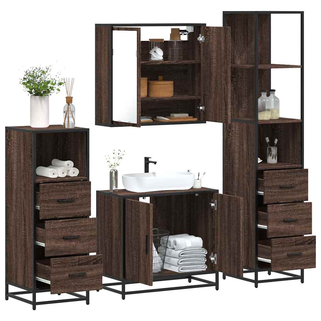 4 Piece Bathroom Furniture Set Brown Oak Engineered Wood