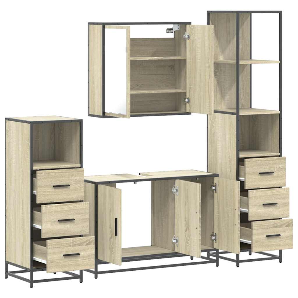 4 Piece Bathroom Furniture Set Sonoma Oak Engineered Wood