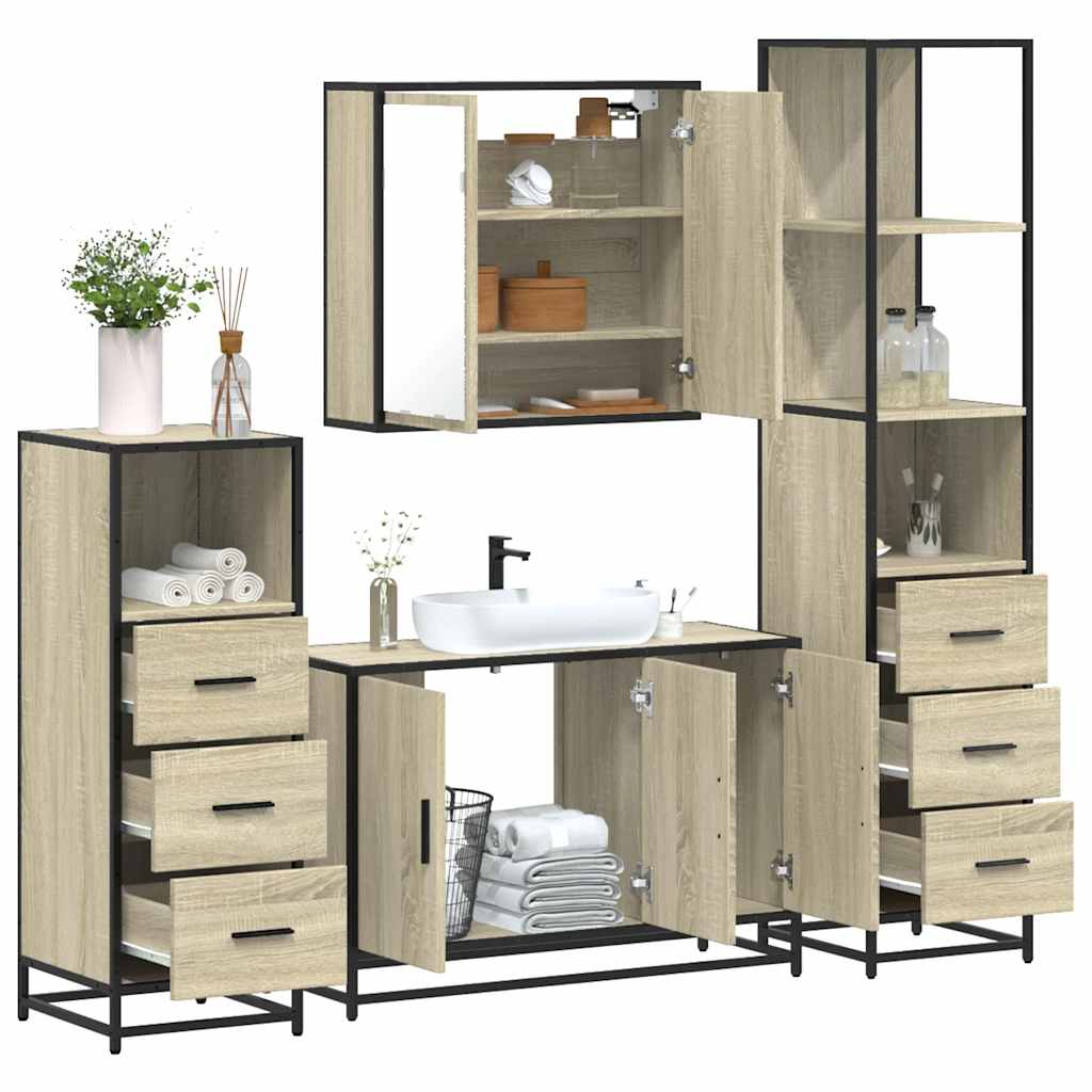 4 Piece Bathroom Furniture Set Sonoma Oak Engineered Wood