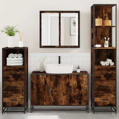 4 Piece Bathroom Furniture Set Smoked Oak Engineered Wood