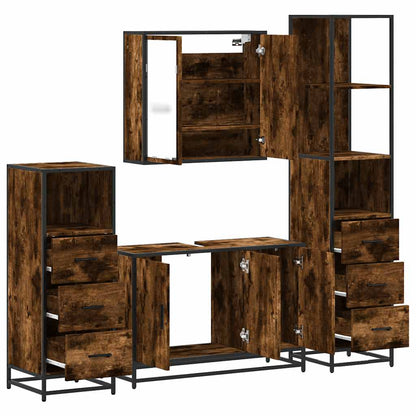 4 Piece Bathroom Furniture Set Smoked Oak Engineered Wood