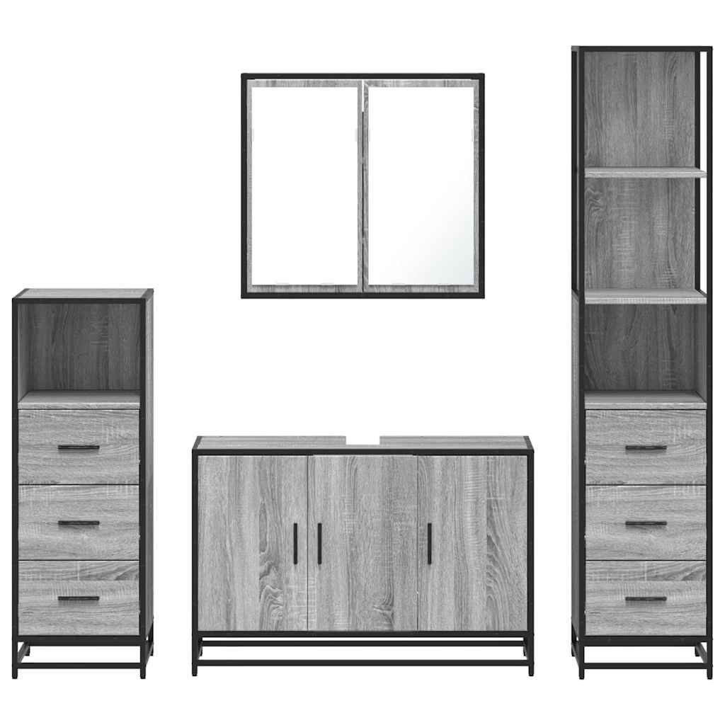 4 Piece Bathroom Furniture Set Grey Sonoma Engineered Wood