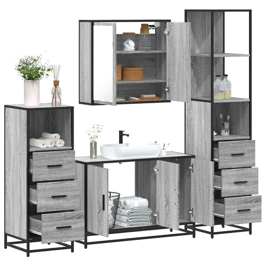 4 Piece Bathroom Furniture Set Grey Sonoma Engineered Wood