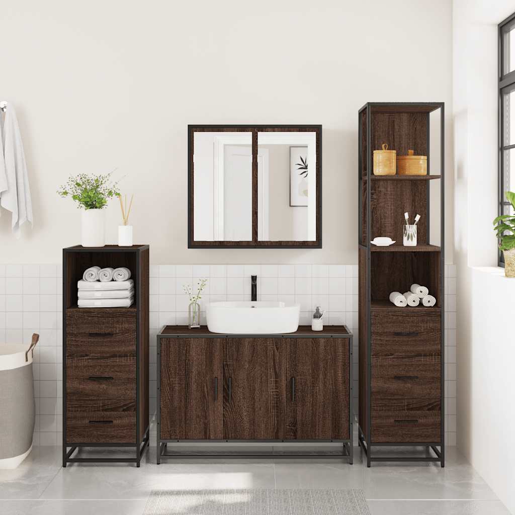 4 Piece Bathroom Furniture Set Brown Oak Engineered Wood