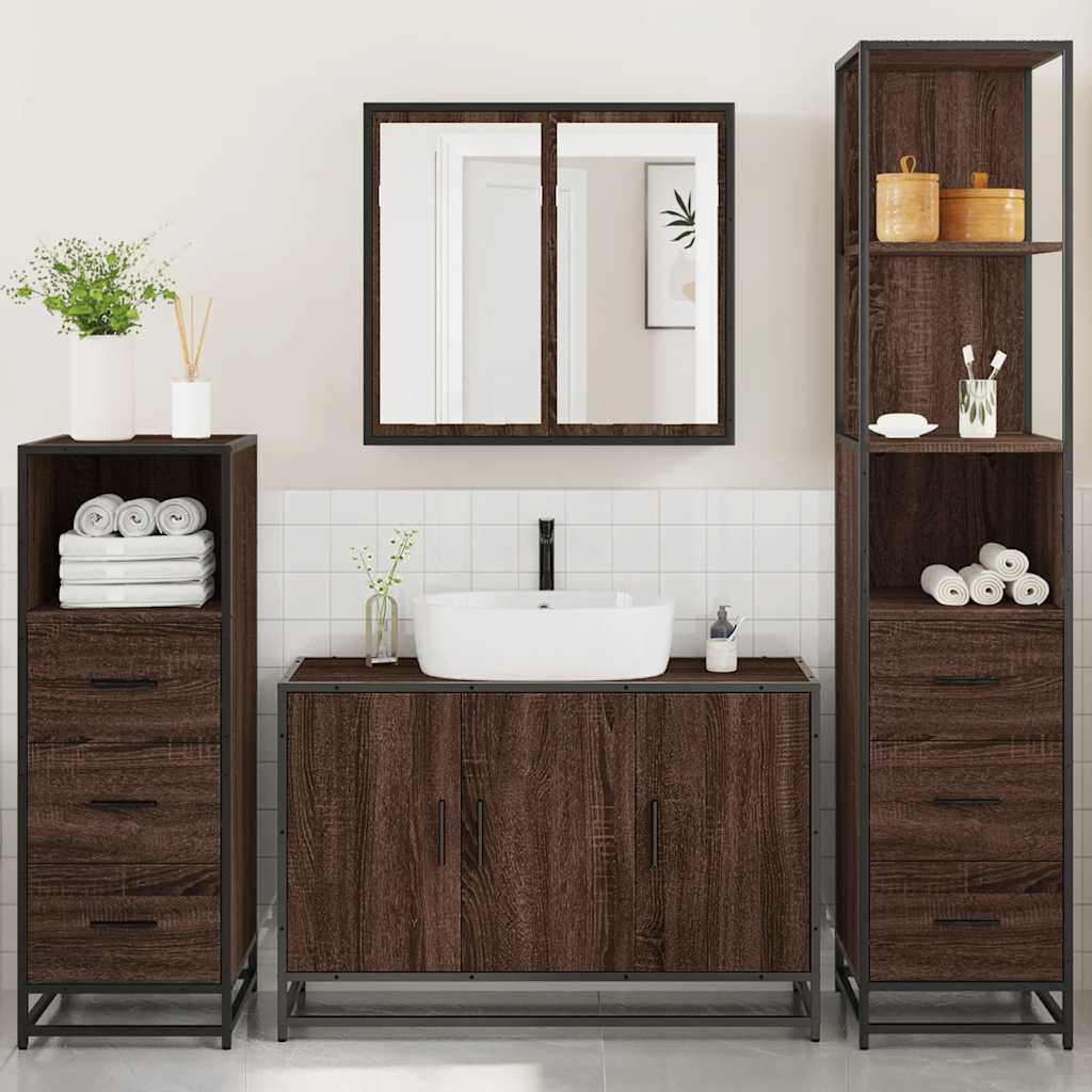 4 Piece Bathroom Furniture Set Brown Oak Engineered Wood