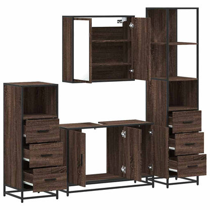 4 Piece Bathroom Furniture Set Brown Oak Engineered Wood