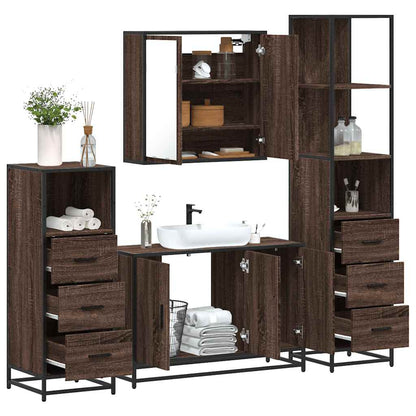 4 Piece Bathroom Furniture Set Brown Oak Engineered Wood