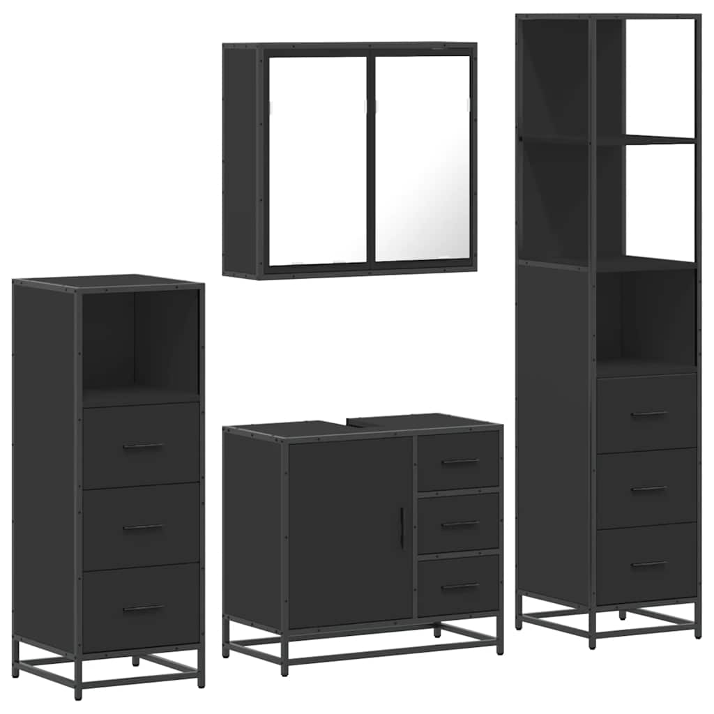 4 Piece Bathroom Furniture Set Black Engineered Wood