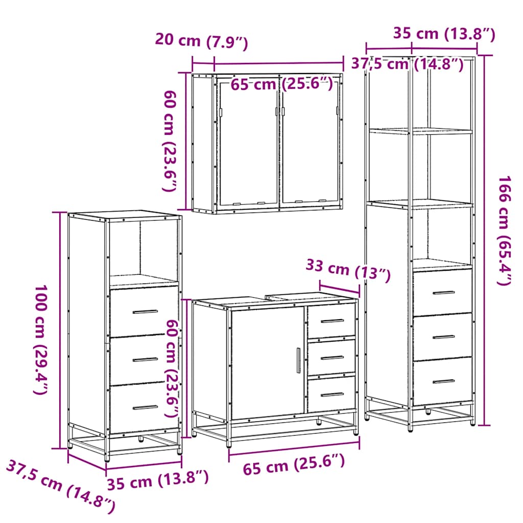 4 Piece Bathroom Furniture Set Black Engineered Wood