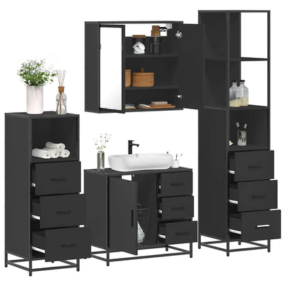 4 Piece Bathroom Furniture Set Black Engineered Wood