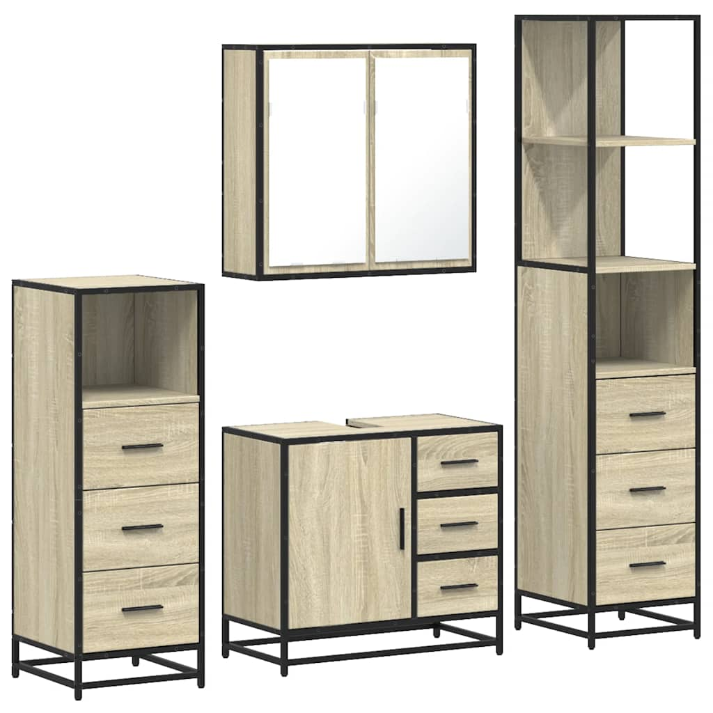 4 Piece Bathroom Furniture Set Sonoma Oak Engineered Wood