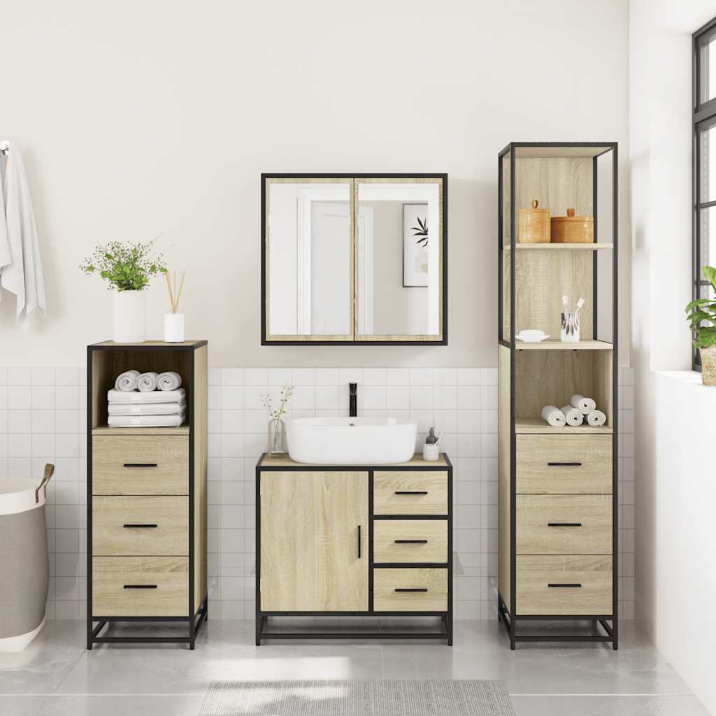 4 Piece Bathroom Furniture Set Sonoma Oak Engineered Wood