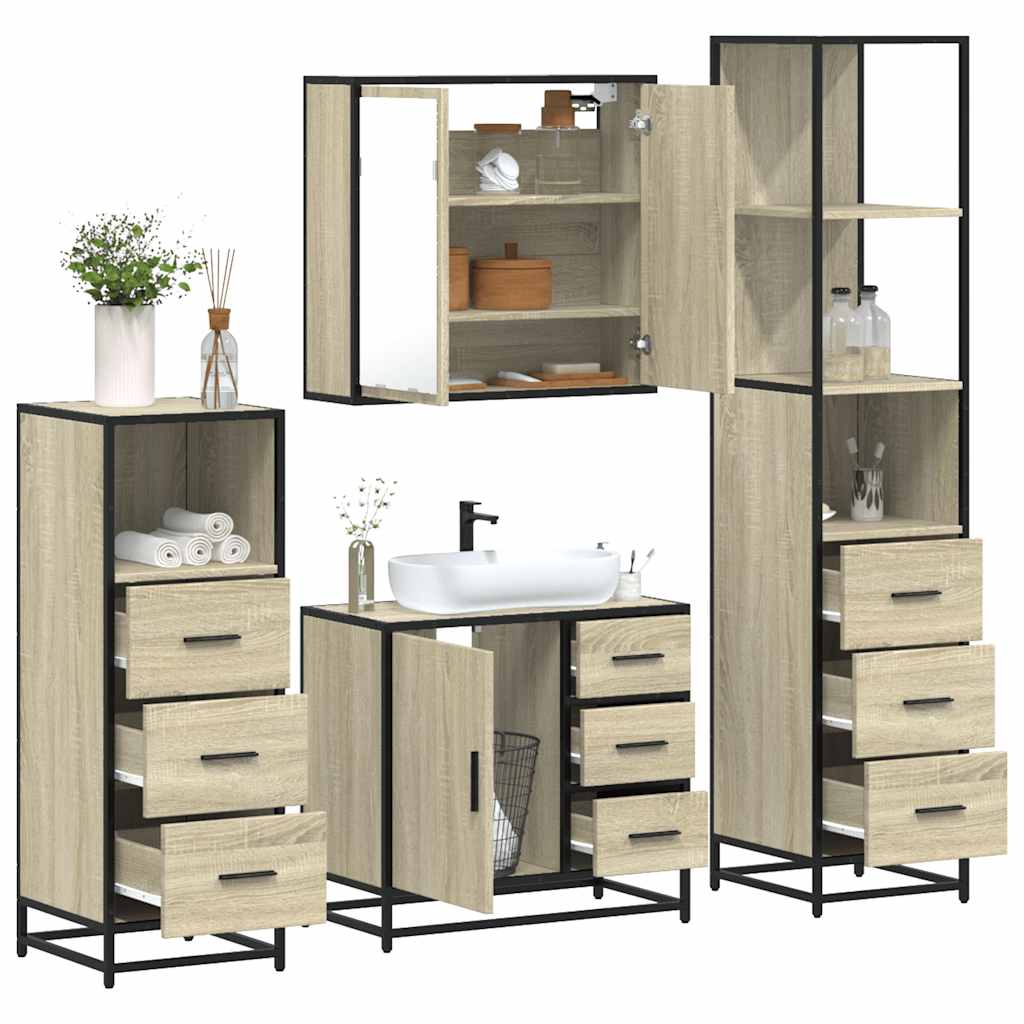 4 Piece Bathroom Furniture Set Sonoma Oak Engineered Wood