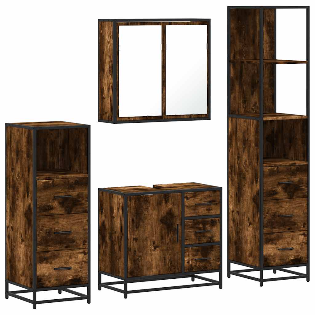 4 Piece Bathroom Furniture Set Smoked Oak Engineered Wood