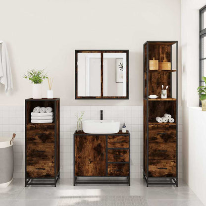 4 Piece Bathroom Furniture Set Smoked Oak Engineered Wood