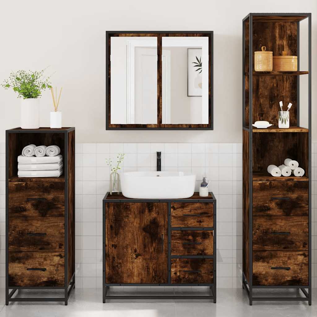 4 Piece Bathroom Furniture Set Smoked Oak Engineered Wood