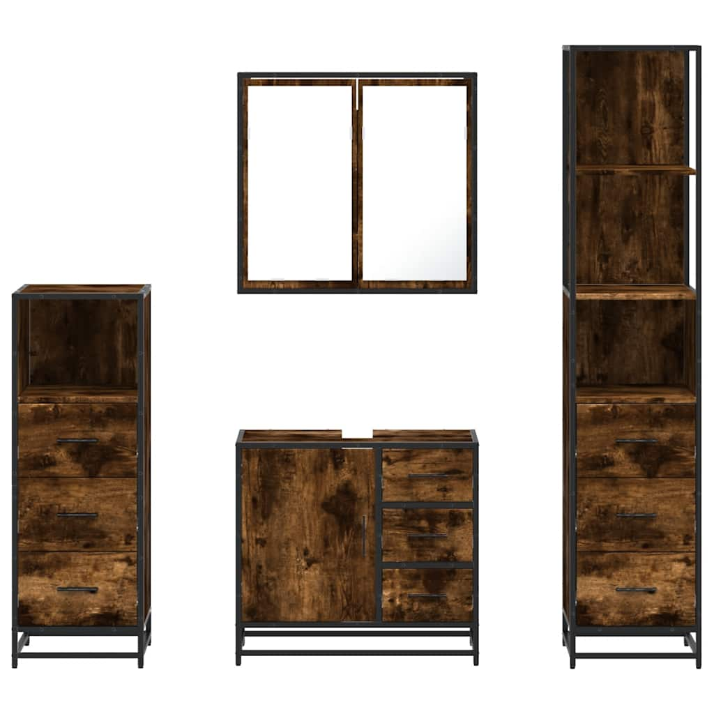 4 Piece Bathroom Furniture Set Smoked Oak Engineered Wood