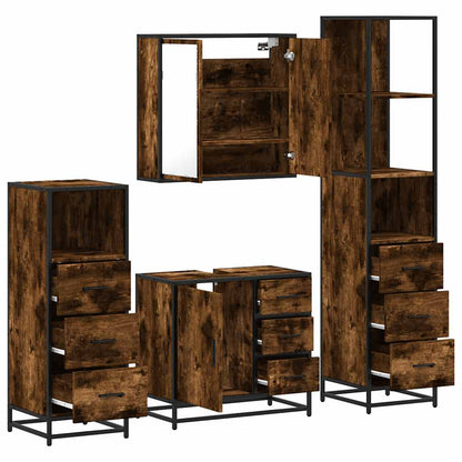 4 Piece Bathroom Furniture Set Smoked Oak Engineered Wood