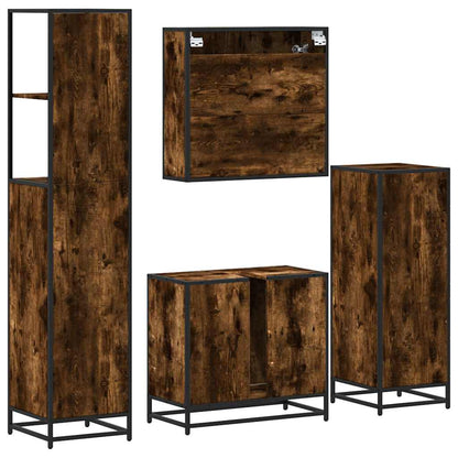 4 Piece Bathroom Furniture Set Smoked Oak Engineered Wood