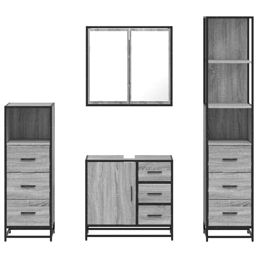 4 Piece Bathroom Furniture Set Grey Sonoma Engineered Wood