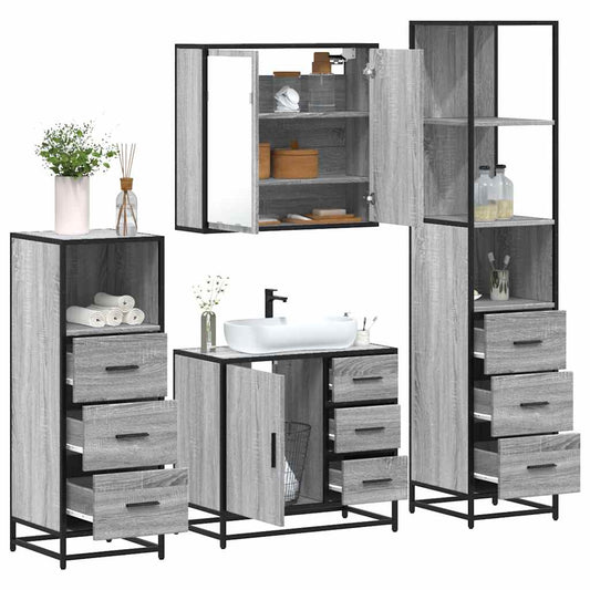 4 Piece Bathroom Furniture Set Grey Sonoma Engineered Wood