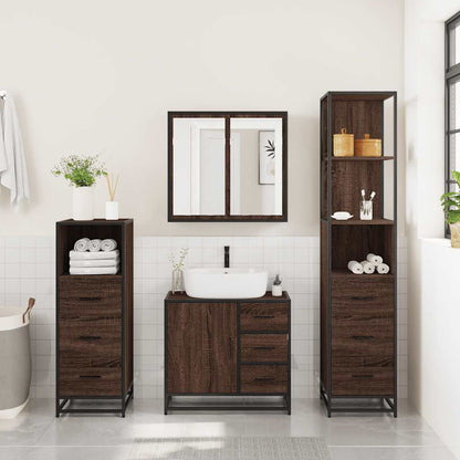 4 Piece Bathroom Furniture Set Brown Oak Engineered Wood