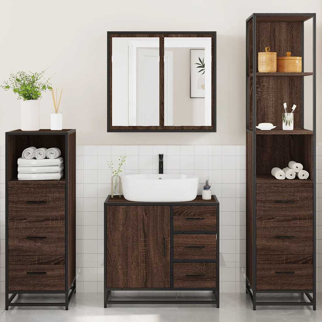 4 Piece Bathroom Furniture Set Brown Oak Engineered Wood