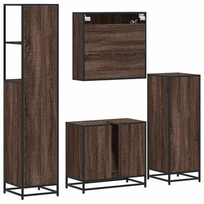 4 Piece Bathroom Furniture Set Brown Oak Engineered Wood