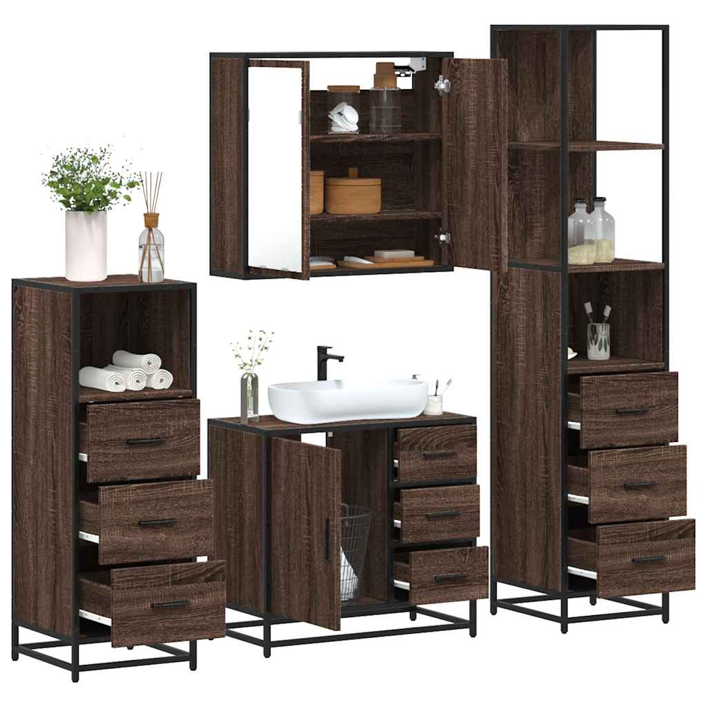 4 Piece Bathroom Furniture Set Brown Oak Engineered Wood