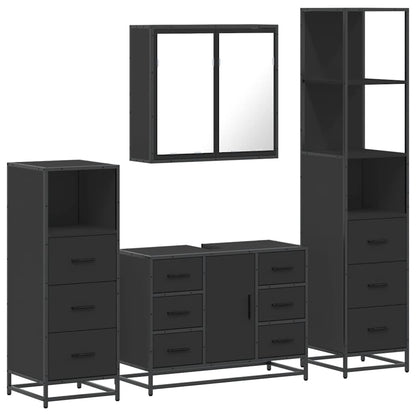 4 Piece Bathroom Furniture Set Black Engineered Wood