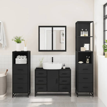 4 Piece Bathroom Furniture Set Black Engineered Wood