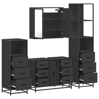 4 Piece Bathroom Furniture Set Black Engineered Wood