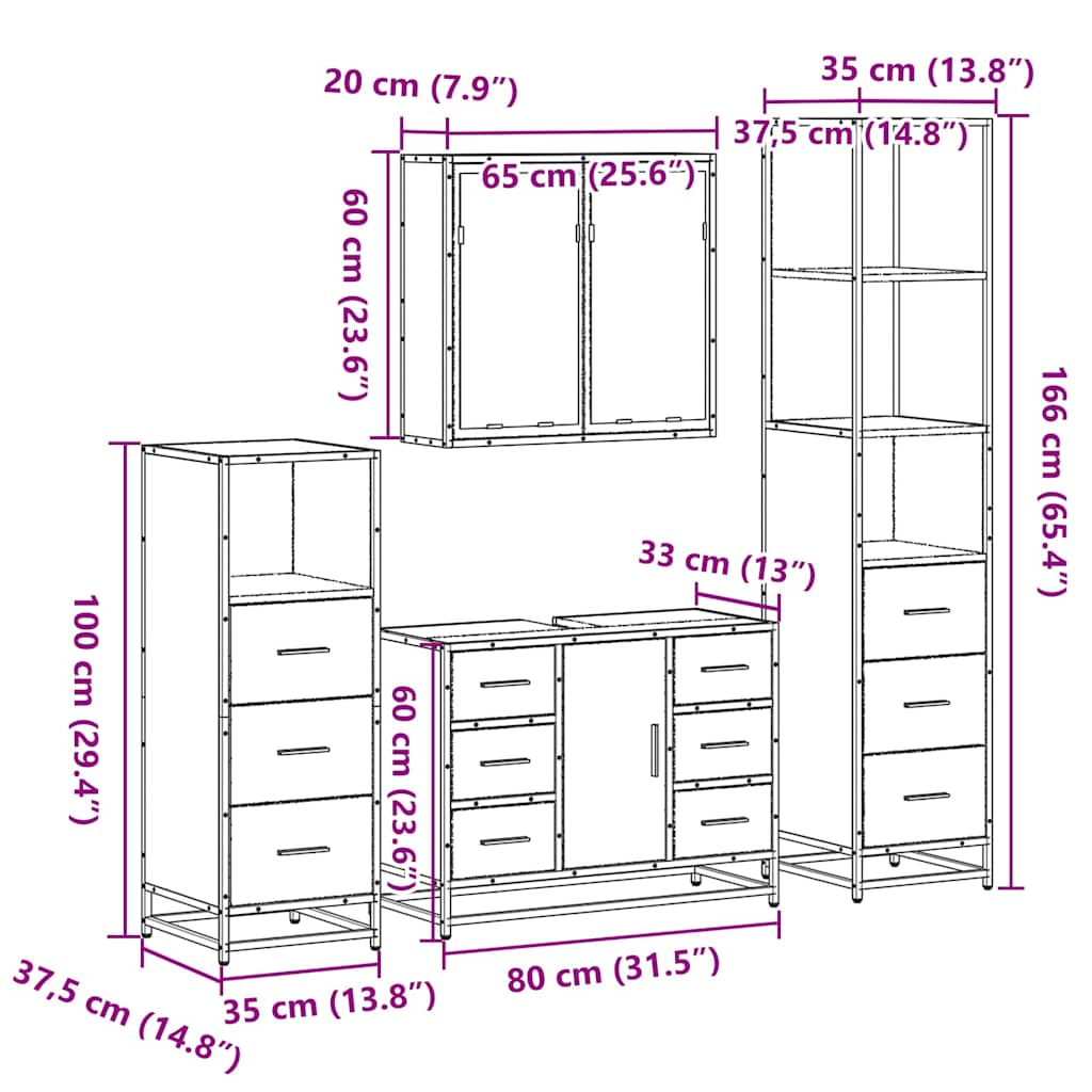 4 Piece Bathroom Furniture Set Black Engineered Wood