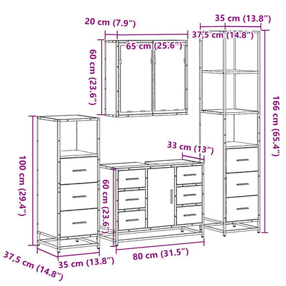 4 Piece Bathroom Furniture Set Black Engineered Wood