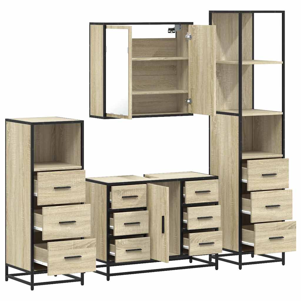 4 Piece Bathroom Furniture Set Sonoma Oak Engineered Wood