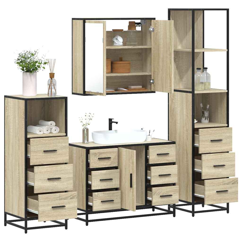 4 Piece Bathroom Furniture Set Sonoma Oak Engineered Wood